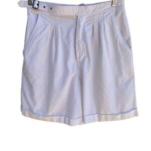 Avon Fashions Vintage White Womens Pleated Cotton High-Waisted Belted Shorts L